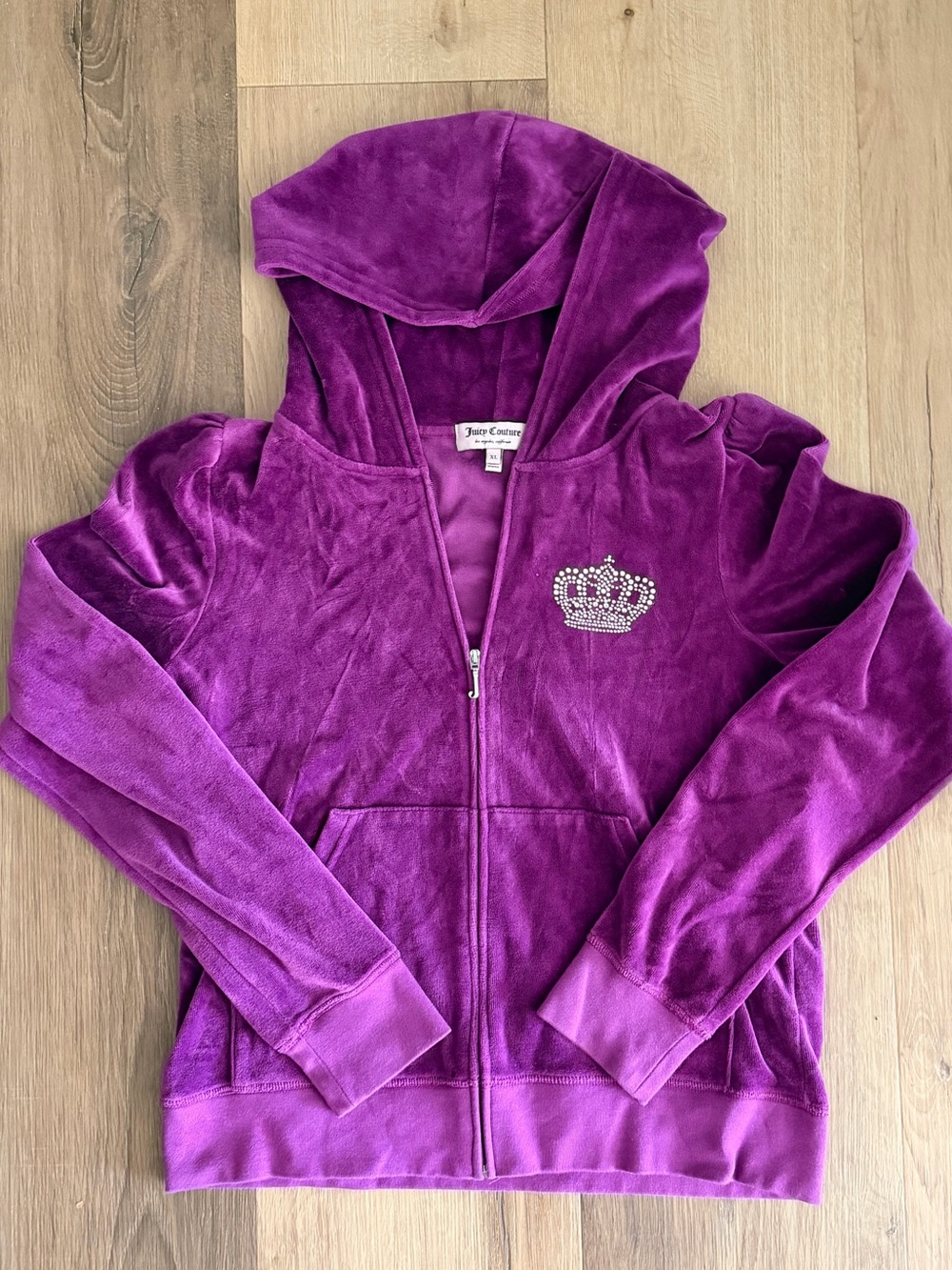 Rare Y2K Juicy Couture Hoodie Velour JC Logo Womens XL  Purple Track Jacket USA